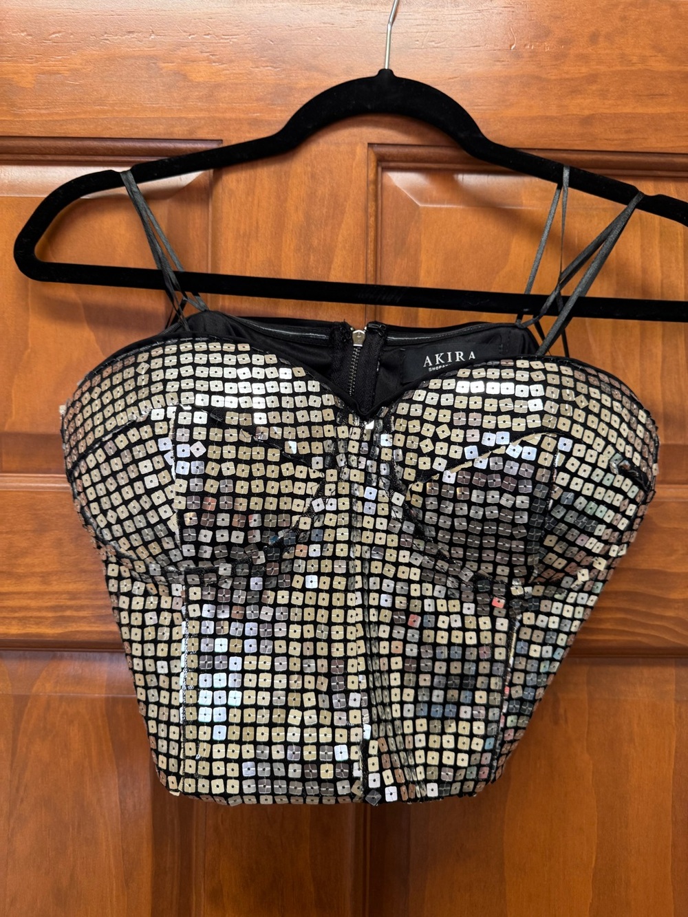 Akira Black Sequin Bustier Crop Top